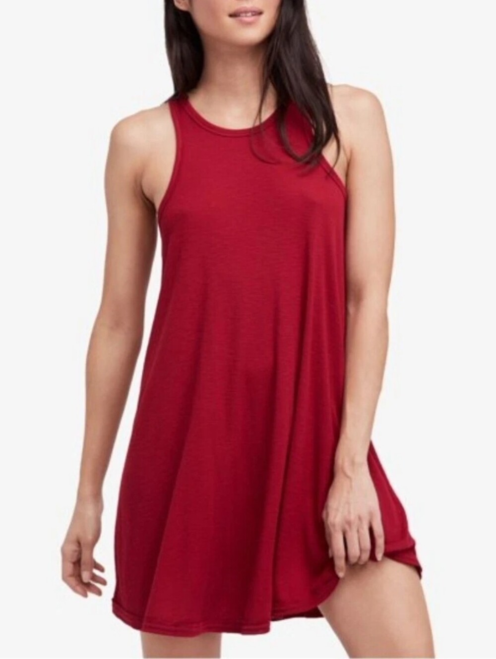 Free People Beach Tank Dress Red LA Nite Racerback Swing Stretch Size Small